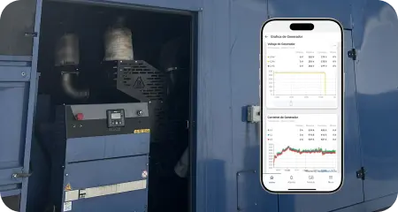 ThingsBoard time-series charts showing generator voltage and current trends over time