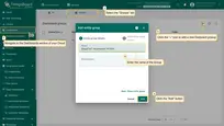 Log in to your Cloud, navigate to the <b>Dashboards</b> section, and select the <b>"Group"</b> tab. Click the <b>"+"</b> button to add a new group. In the <b>"Add entity group"</b> pop-up window, enter the group name in the <b>"Name"</b> field and click the <b>"Add"</b> button.