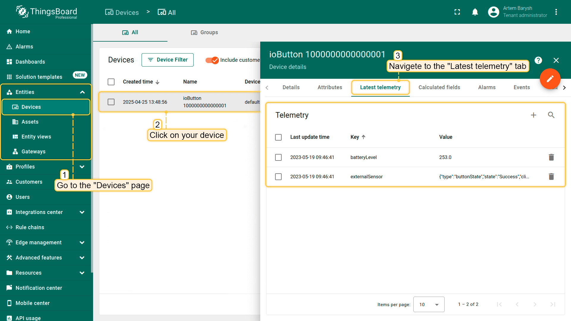 LoRaWAN device data