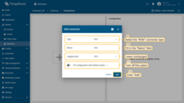 Select "KNX" connector type, fill in the "Name" field, disable filling configuration with default values and click "Add" button;