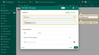 You will need to specify the device this widget will be linked to. In the "Device" property, select the device we have created. In the "Data key" property, clicking "+Add" will display a list of variables emitted by the sensor. In this case, select the "Temperature" option.