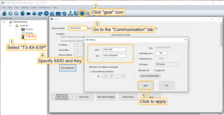 Click on "Tstat10" device in the sidebar, in the opened window select "TCP/IP" tab and click on the "Wifi Configuration" button. In the opened window, provide your Wi-Fi network credentials and click "Apply".