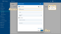 Click on the  "+" icon in the top right corner of the table and select "Add new device". Enter a name for the device, for example, "My New Device". No other changes are required at this time. Click "Add" to create the device;
