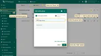 Log in to the ThingsBoard Professional Edition instance and go to the Dashboards section and select the "Group" tab. Click the "+" icon to add a new group. In the "Add entity group" pop-up window, enter the group name in the "Name" field and click the "Add" button.