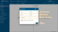 Choose "MODBUS" connector type from the dropdown, fill in "Name" field, choose "Logging level" to INFO, disable "Fill configuration with default values" field and click on "Add" button;