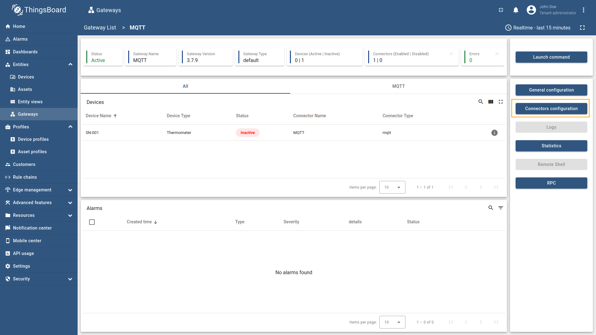 Click on the "Connectors configuration" button on the right side menu.
