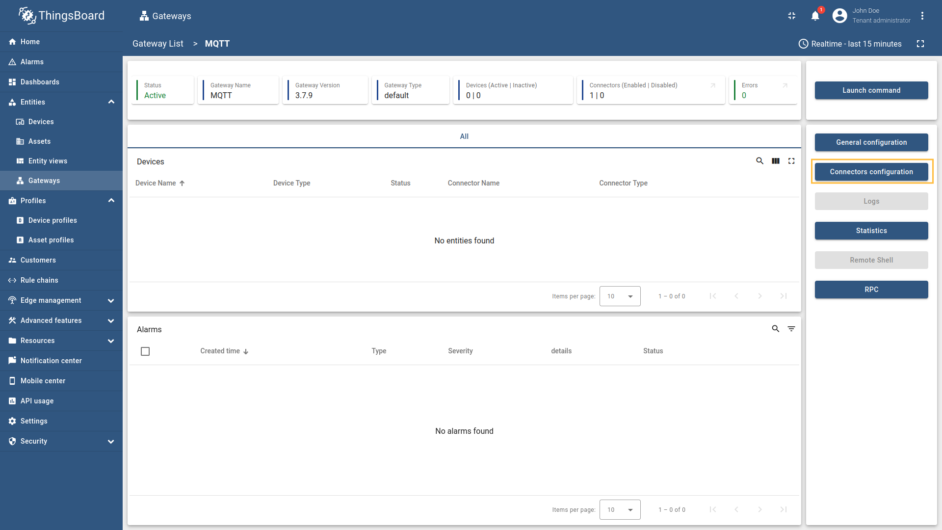 Click on the "Connectors configuration" button on the right side menu.