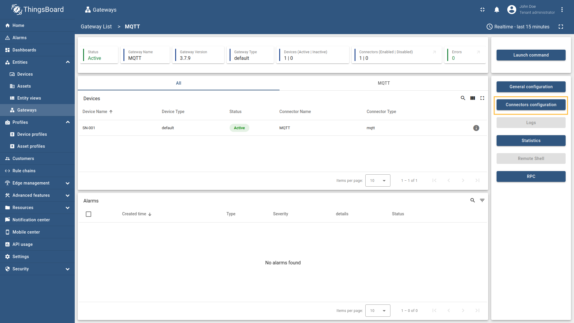 Click on the "Connectors configuration" button on the right side menu.