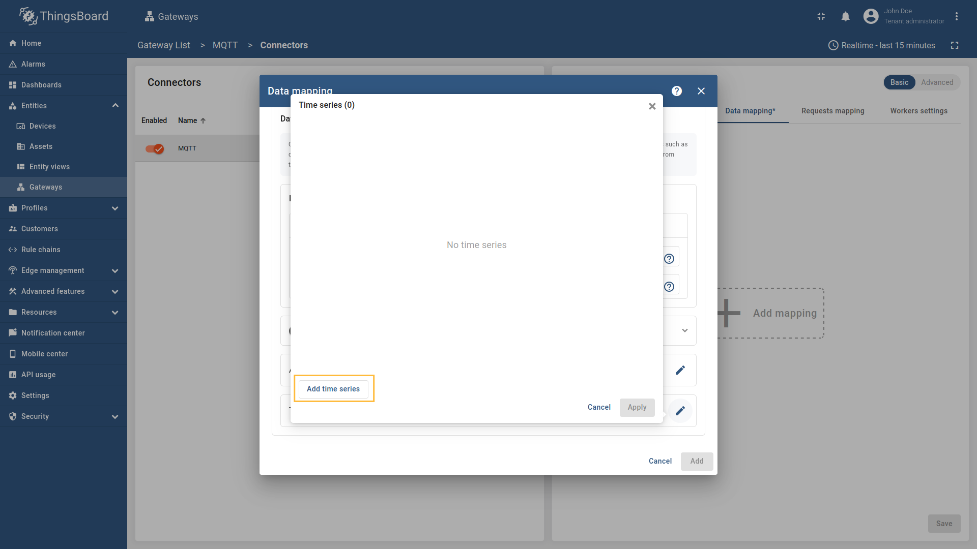 Click on "Add time series" in the opened window;