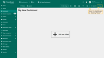 After creating the dashboard, it will open automatically, and you can immediately start adding widgets to it. To save the dashboard, click "Save" button in the upper right corner;