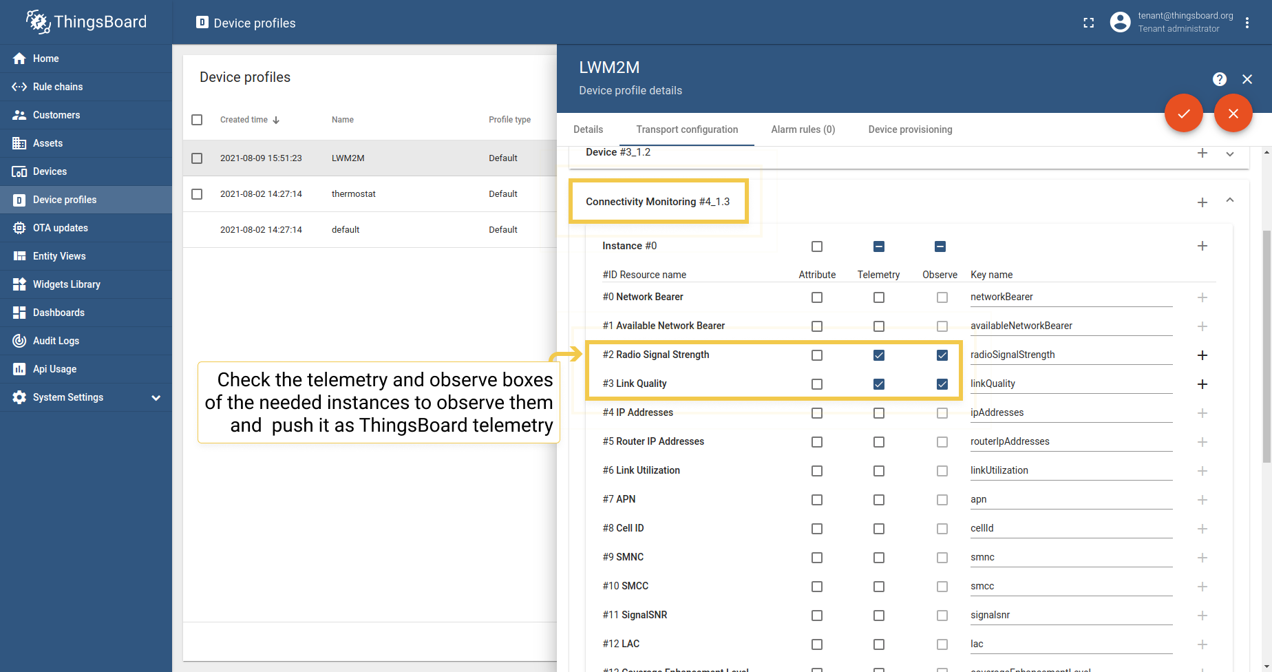 Tick Telemetry and\or Observe boxes, if you would like the Server to observe them and fetch updated values