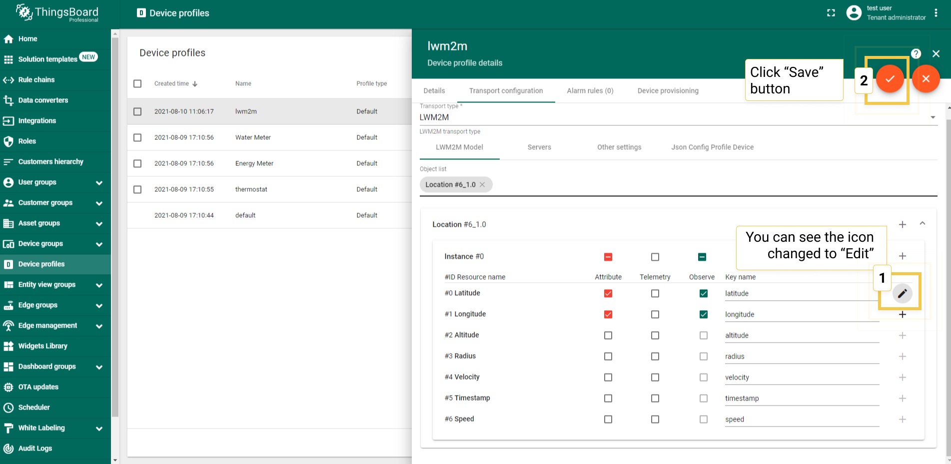 Save the device profile configuration