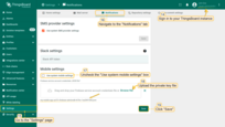 Sign in to your ThingsBoard instance and open the "Settings" page. Navigate to the "Notifications" tab, and uncheck the "Use system mobile settings" box (if you log in as a tenant) in the "Mobile settings" section. Here, upload the private key file you generated in the Firebase project and click "Save" to finalize the configuration.