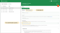 TLS authentication credentials params and credentials ID.