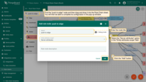 On the Rule Chain edit page, in the Node search bar find the "push to edge" node. It pushes messages from Cloud to Edge. Once message arrives to this node it will be converted into Edge event and saved to the local database. Drag and drop the bode onto the Rule Chain sheet. Then, in the "Add rule node" pop-up window enter the node title and select the "Server attributes" option in the "Entity attributes scope" field. Click the "Add" button to proceed.