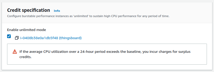 AWS enable unlimited mode in credit specification