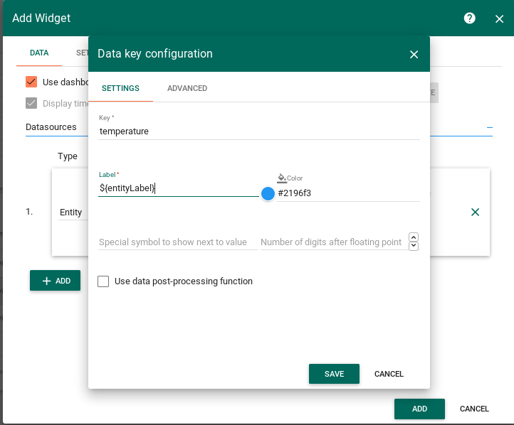 Widget create charts entity Label dialog