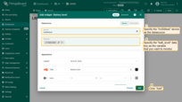 The "Add widget" window will appear. Specify the "lw006test" device as the datasource and "batt_level" data ket as the variable that you want to monitor. Click "Add";