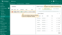 Click on the Modbus gateway connector to open its configuration settings. Navigate to the "Master Connectors" tab, where you'll find connection parameters for connecting devices to the Modbus server and data processing settings for each device.