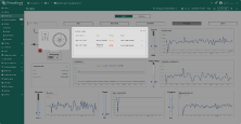 This dashboard state shows active alarms for the heat pump, with details on rotation speed and power consumption warnings. Clicking on the heat pump device reveals its operational data alongside the alarms.