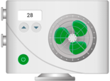 The heat pump controls the pool temperature and operates automatically based on predefined temperature settings.