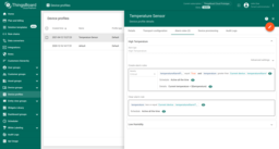 Navigate to "Device profiles". Select "Temperature Sensor" profile. Open "Alarm rules" tab.