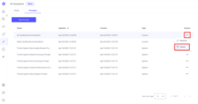 Click the three-dot menu under the "Actions" column for the desired prompt. Click "delete".