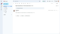 The email contains the device name and reported temperature value.