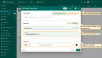 Use the dashboard time window. Specify "Selected entity" alias as the datasource, and the "powerConsumption" key as the data key. Change the chart title to "Power consumption history";
