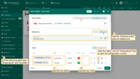 Specify "Selected entity" alias as the data source. Add data keys "temperature" and "humidity" and specify their labels and units. Then, click the "gear" icon for "temperature" key to open its configuration window;