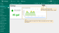Place this widget to the right of the "Water consumption" widget, and resize it. Now, enter the "Power consumption history" widget settings by clicking the "pencil" icon;