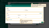 <b>General (14):</b> <b>Argument:</b> temperature (the argument added earlier). <b>Value type:</b> Numeric<br><b>Filters:</b> Click <b>Add</b> new filter (15): <b>Operation (16):</b> greater than; <b>Value source:</b> Static; <b>Value:</b> 26.<br>Click <b>Add</b> (17).