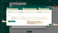 Select the "Time series" as key type, and the "temperature" as the key name. Change "Value type" to "Numeric". Click the "Add" button in the "Filters" section. Select the "less or equal" operation from drop-down menu, and input "<b>24</b>" as the threshold value. Click "Add" to confirm adding key filter;