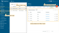 To find devices related to Office A, go to the "Assets" page, click on the needed asset and navigate to the "Relations" tab in the asset details window. The following devices relations to the Office A: Thermometer A1, Thermometer B1, Thermometer B2, and Thermometer C3.