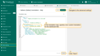 Specify [custom translation](#translation-editing-using-advanced-mode) for the dashboard name in the translation map. In this example, we will use a translation map in JSON format;