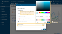 To change the background color, click the color in the small square on the right in the background color section. In the popup window, select the desired color and transparency. Then click "Select". Afterward, apply the layout settings;