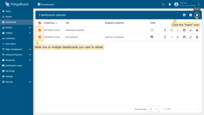 Mark one or multiple dashboards you want to delete. Click on the "Trash" bin icon in the top right corner;