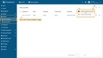 Go to the "<b>Device profiles</b>" page in the "<b>Profiles</b>" section. Click the "<b>+</b>" icon in the upper-right corner and select "<b>Create new device profile</b>" from the dropdown menu.