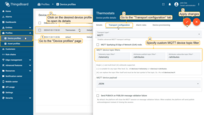 Specify custom <b>MQTT device topic filters</b> in the device profile.