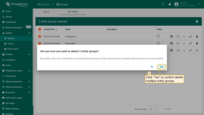 Confirm deleting entity groups in the dialog box.