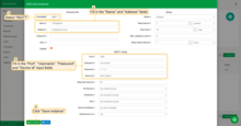 Go to the "<b>Instance</b>" tab in the side menu and click "<b>+ Add new instance</b>" button. Fill in the input fields "<b>Name</b>", "<b>Address</b>", "<b>Port</b>", "<b>Username</b>", "<b>Device id</b>", "<b>Password</b>" with the values shown in the screenshot below. Click "<b>Save instance</b>" button;