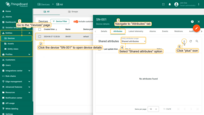 Go to the "Devices" page. Click your device and navigate to the "Attributes" tab. Select the "Shared attributes" option, and click the "plus" icon;