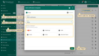 Click the "Add template" button in the upper right corner of the "Templates" tab. In the new window, enter the notification template name. Select a template type from the drop-down list. Select one or more delivery methods. In this example, let’s consider the Web delivery method. Click "Next";