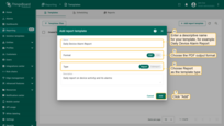 In the popup, fill out the following:<br>- <b>Name</b> it "<b>Daily Device Alarm Report</b>".<br>- Choose <b>PDF</b> report <b>format</b>.<br>- Choose <b>Report</b> as the <b>template type</b>.<br>- Click "<b>Add</b>" to create the report template and open the <b>Report Builder</b> interface.