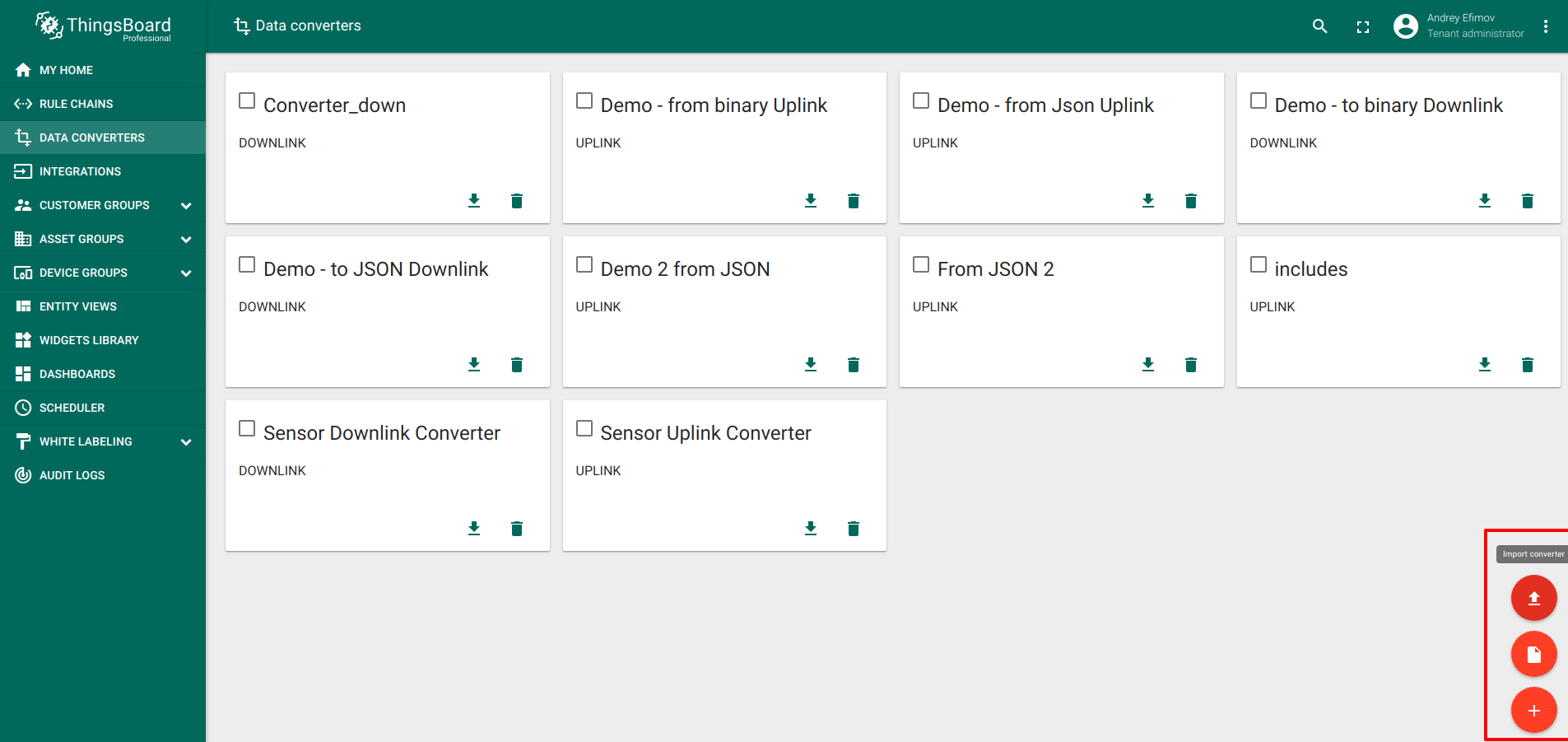 Import new converter screen