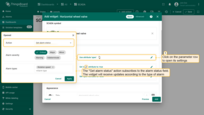 The "Get alarm status" action subscribes to the alarm status field. The widget will receive updates according to the type of alarm.