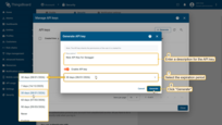 Enter a <b>description</b> for the API key, select the expiration period, and click <b>Generate</b>.