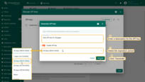 Enter a <b>description</b> for the API key, select the expiration period, and click <b>Generate</b>.