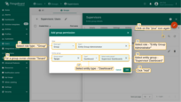 Again press the "+" sign. This time select role type - "Group" and select role - "Entity Group Administrator". For a group owner select "Tenant", for a entity type select "Dashboard", and select entity group - "Supervisor Dashboard". Click "Add";