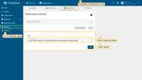 Login to your ThingsBoard UI as a system administrator. Navigate to "Settings" page, "Notification" tab. In "Slack settings" window paste copied Slack API token to "Slack api token" row and click "Save".